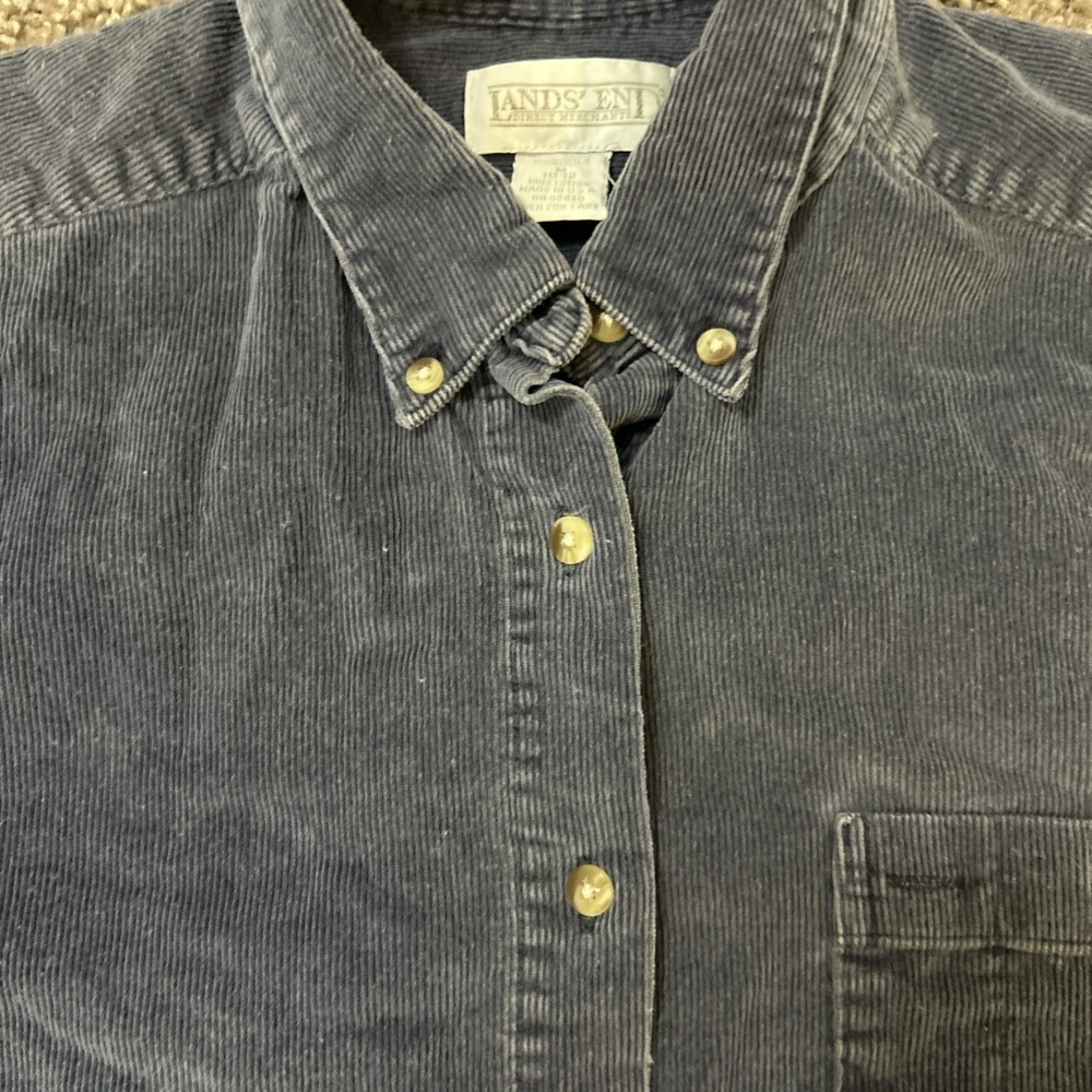 Lands End Corduroy Chore Shacket Women's Med Blue Button Up Shirt Jacket Pockets - Picture 3 of 5